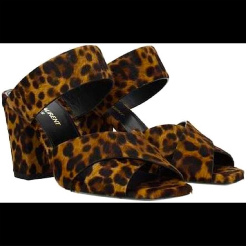 YSL Block Heel Leopard Mules